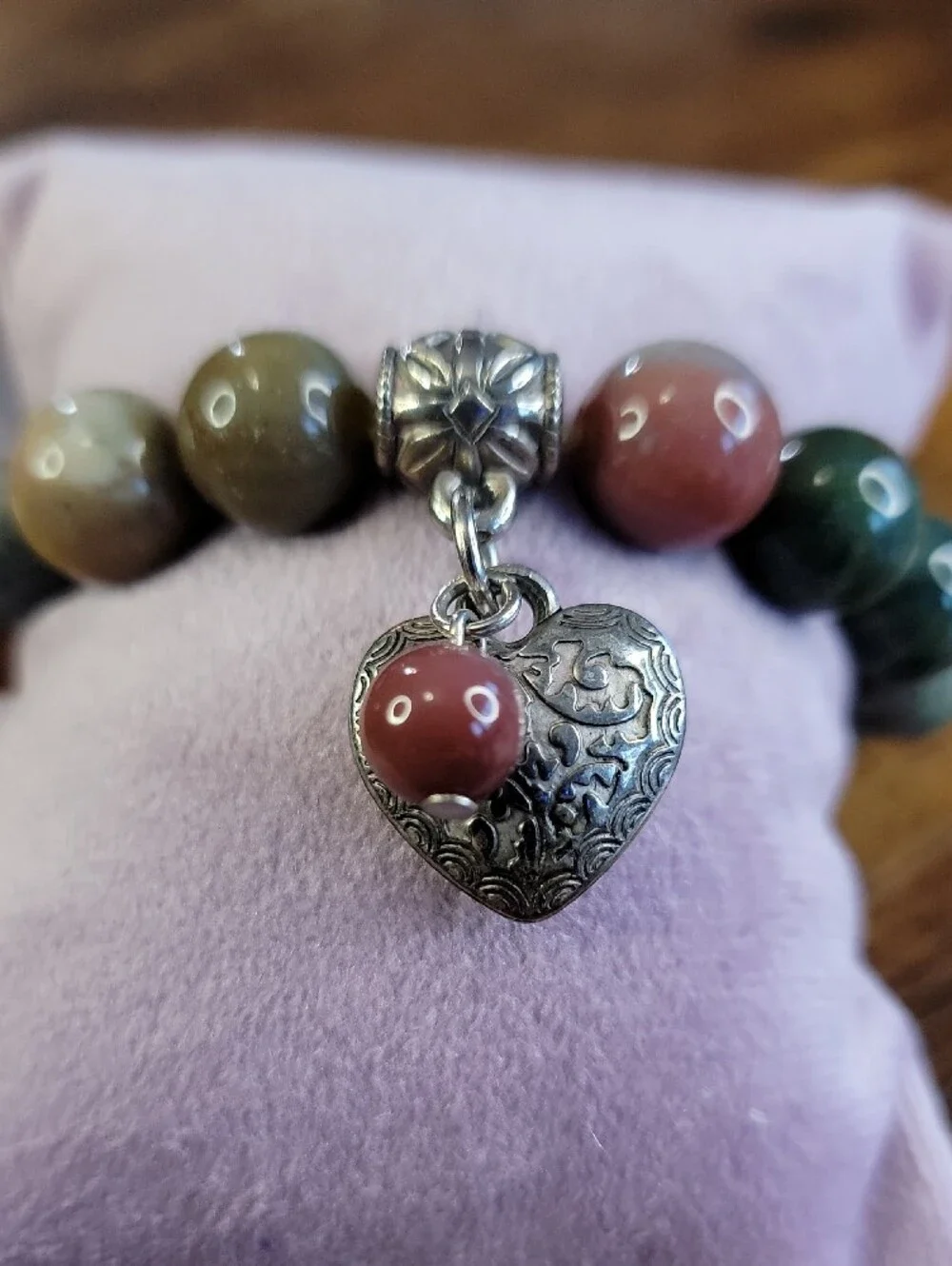 Agate Stretch Bracelet with Heart Charm
